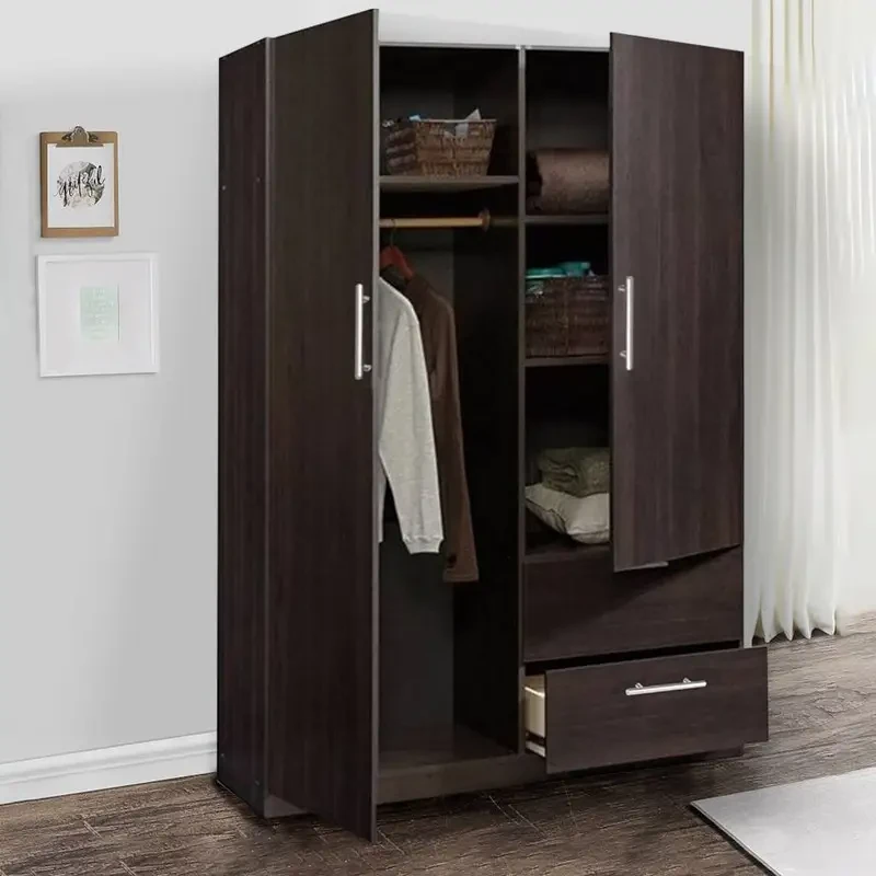 MDF Wood Wardrobe with Drawers, 120x50x200 Cm - Dark Brown